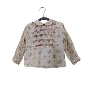 Vintage Polly Flinders Girl 4 Hand Smocked Prairie Cottagecore Top Yellow Floral